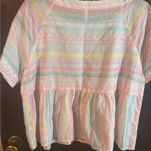 Anthropologie Rainbow Embroidered Peasant Top - Picture 2 of 3